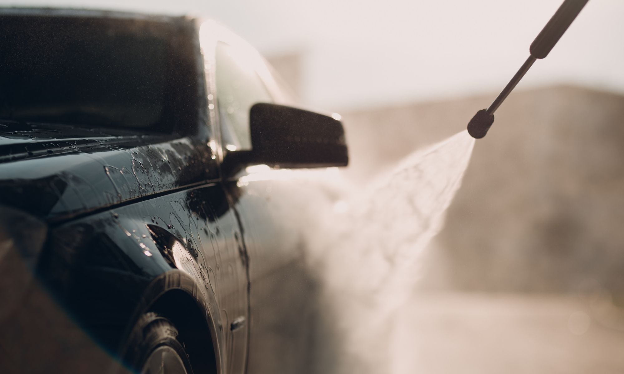 Chemical decontamination rinse on a vehicle in Las Vegas
