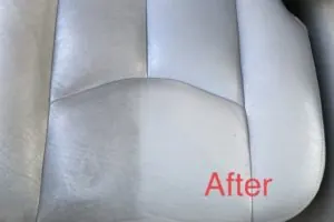 White car seat before and after professional cleaning showing dramatic improvement
